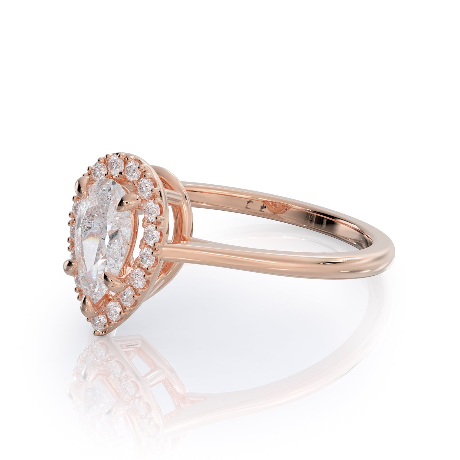 Rounded Band Natural Pear Cut Diamond Engagement Ring in Rose Gold