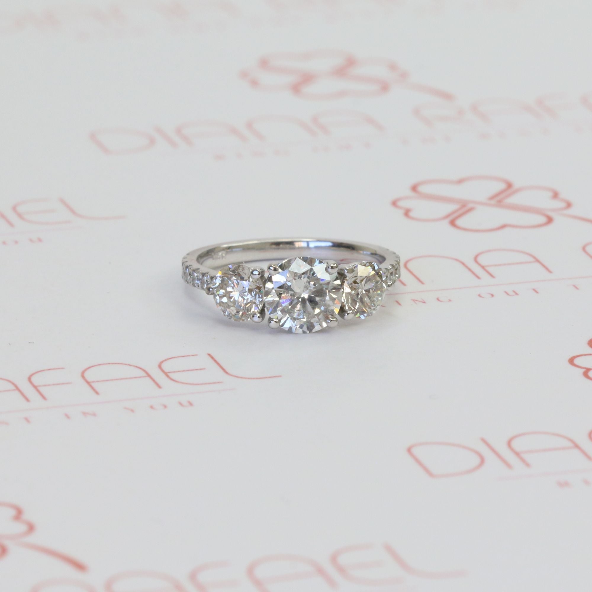 3-Stone Natural Round Cut Diamond Engagement Ring