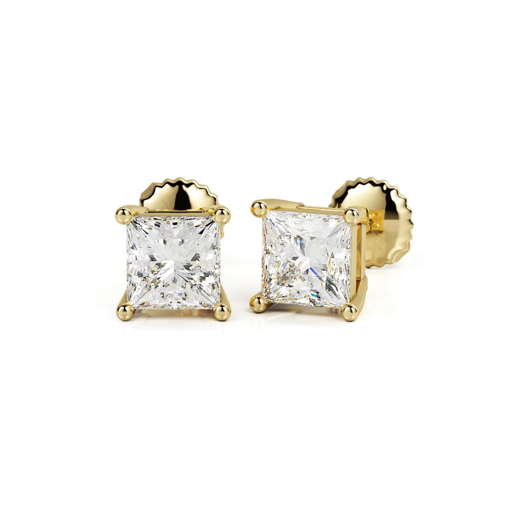 Stud Solitaire Earrings 1 Natural Diamonds in Yellow Gold
