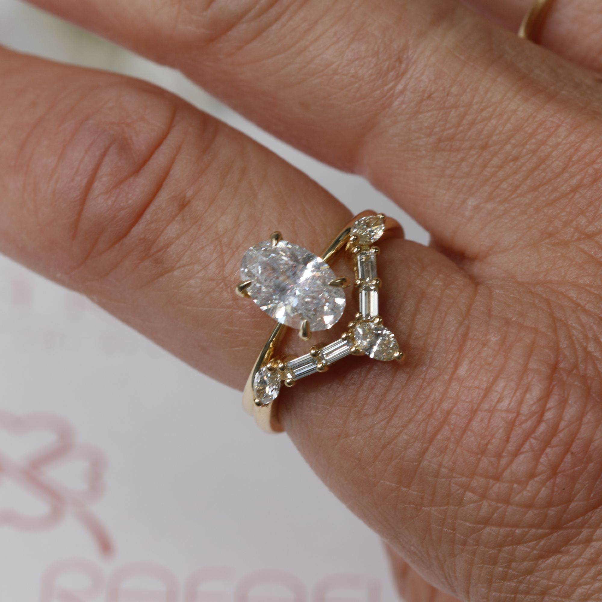 Chevron Multi-Shape Natural Baguette & Pear cut Diamond Wedding Band