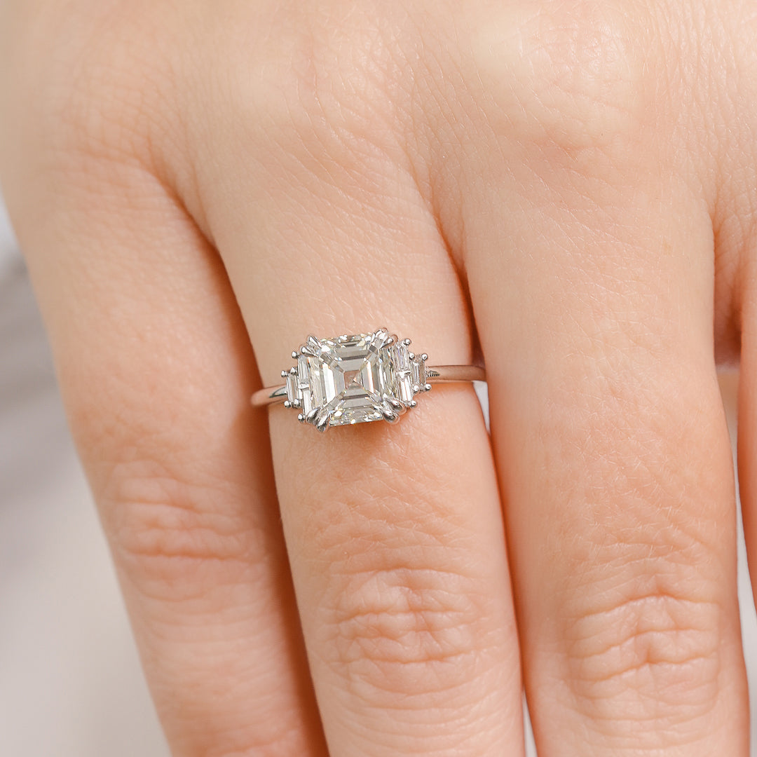 Natural Asscher Cut  Diamond Engagement Ring