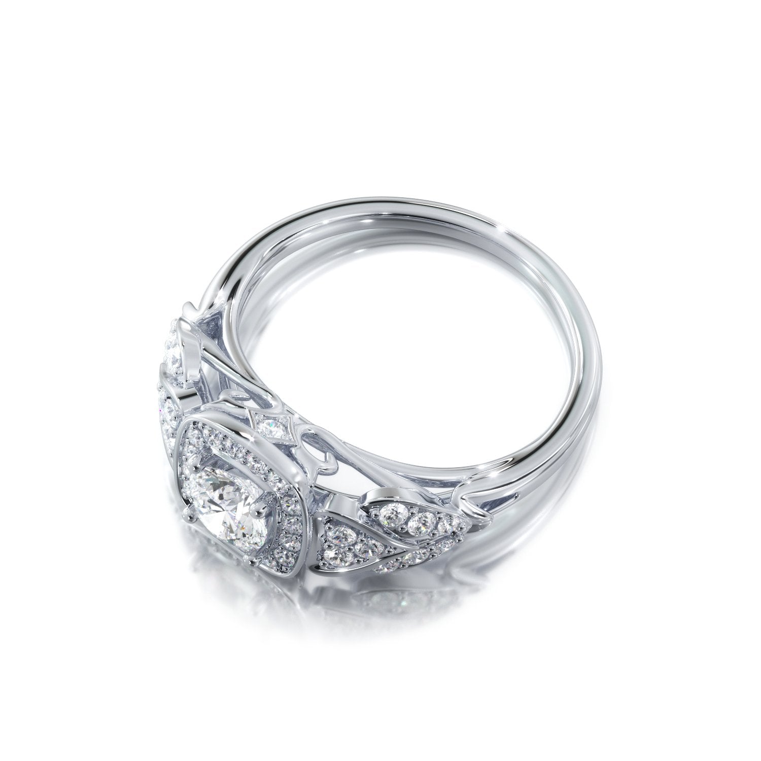 Pav'e Natural Round  Diamond Engagement Ring