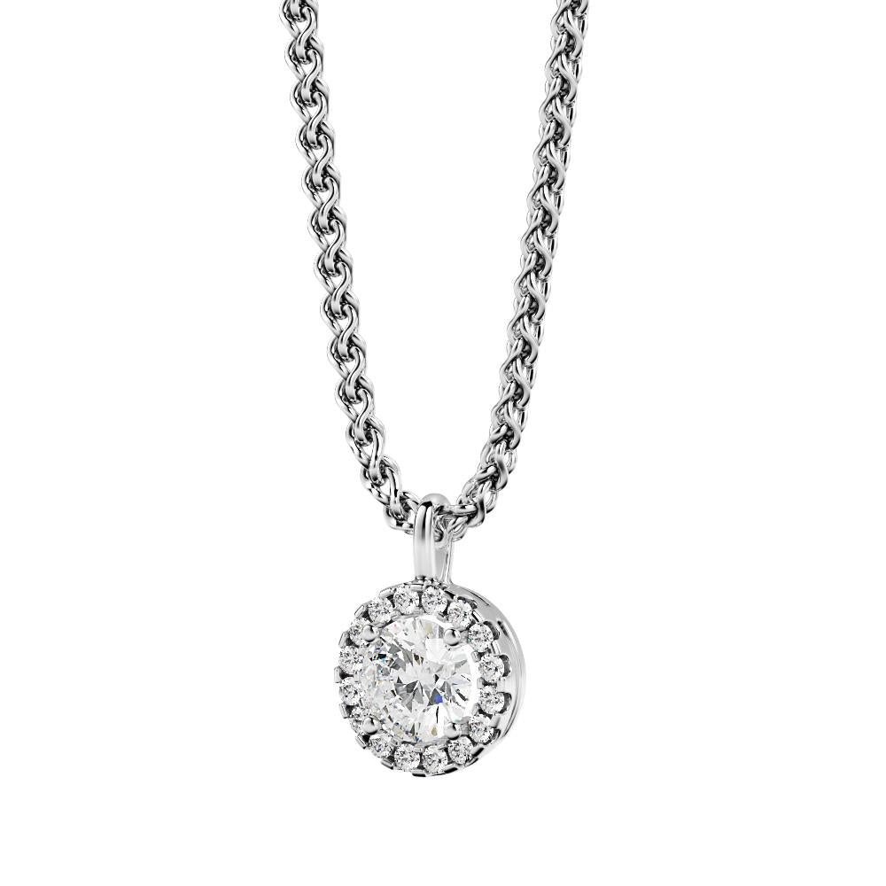 Natural Diamond Halo Pendant with a White Gold Necklace