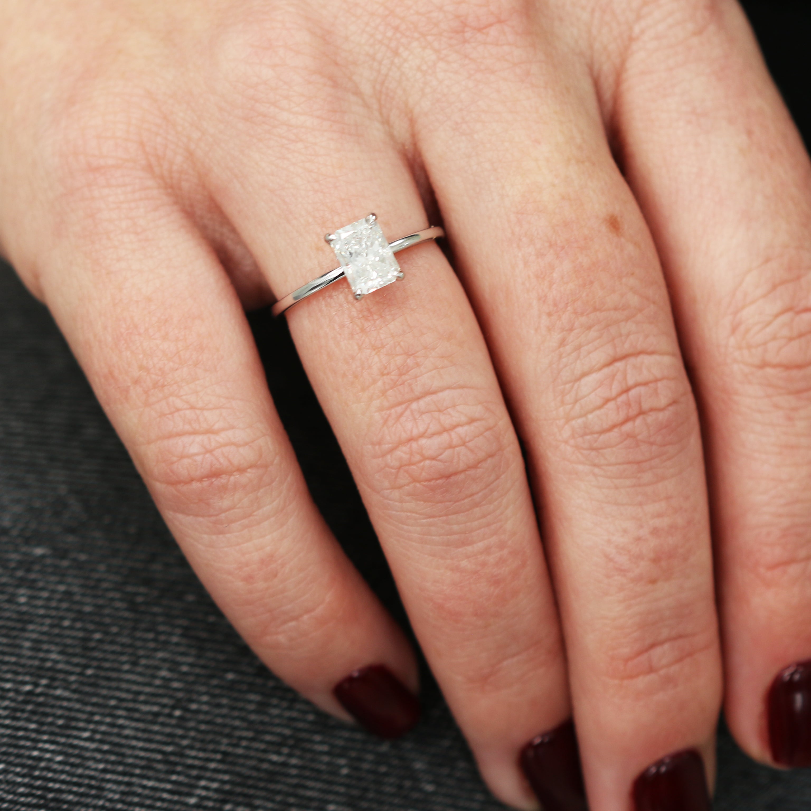Hidden Halo Natural Radiant  Diamond Engagement Ring