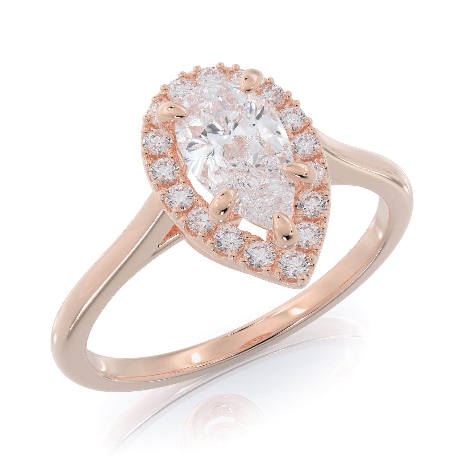 Rounded Band Natural Pear Cut Diamond Engagement Ring in Rose Gold
