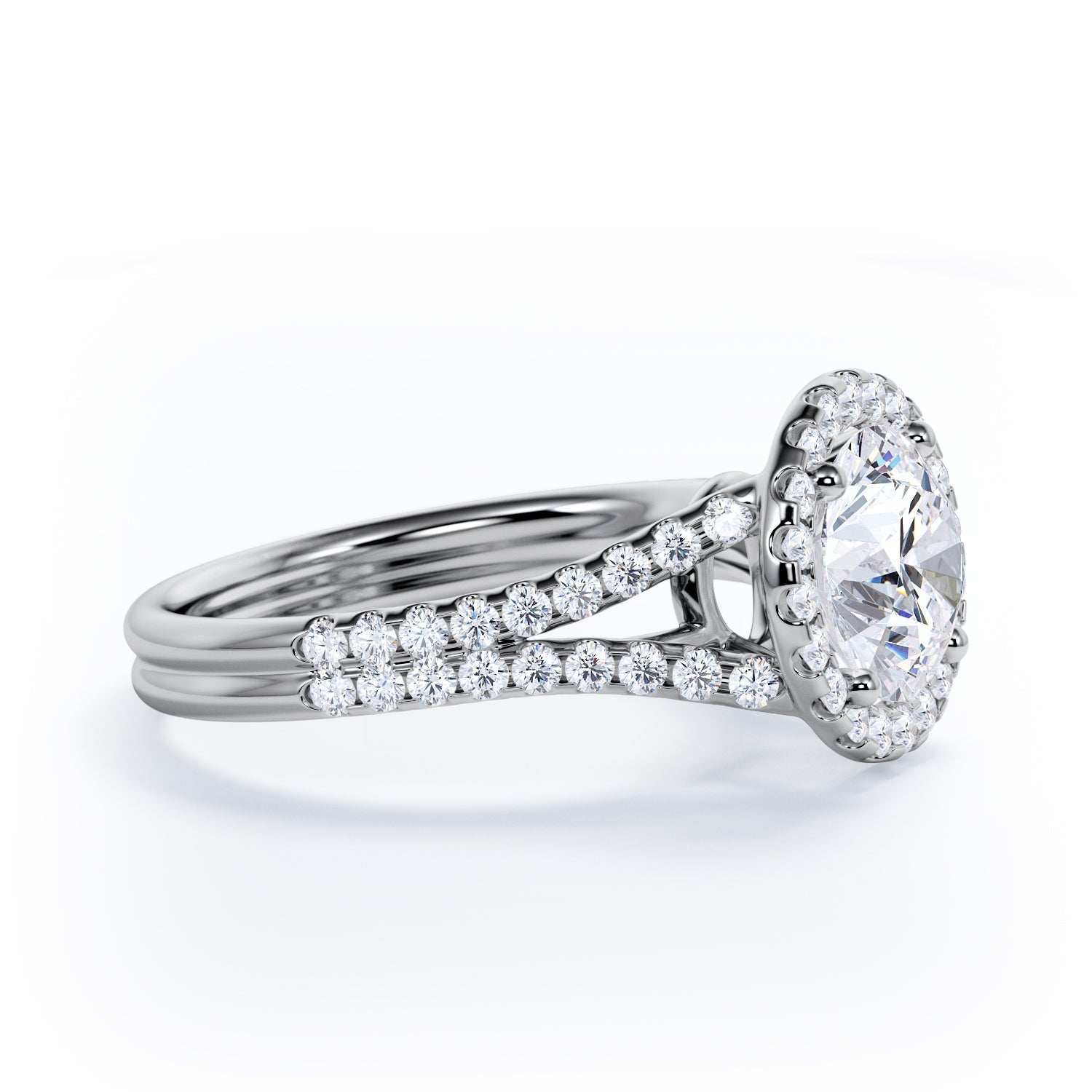 Split Shank Round Halo Natural Round  Diamond Engagement Ring