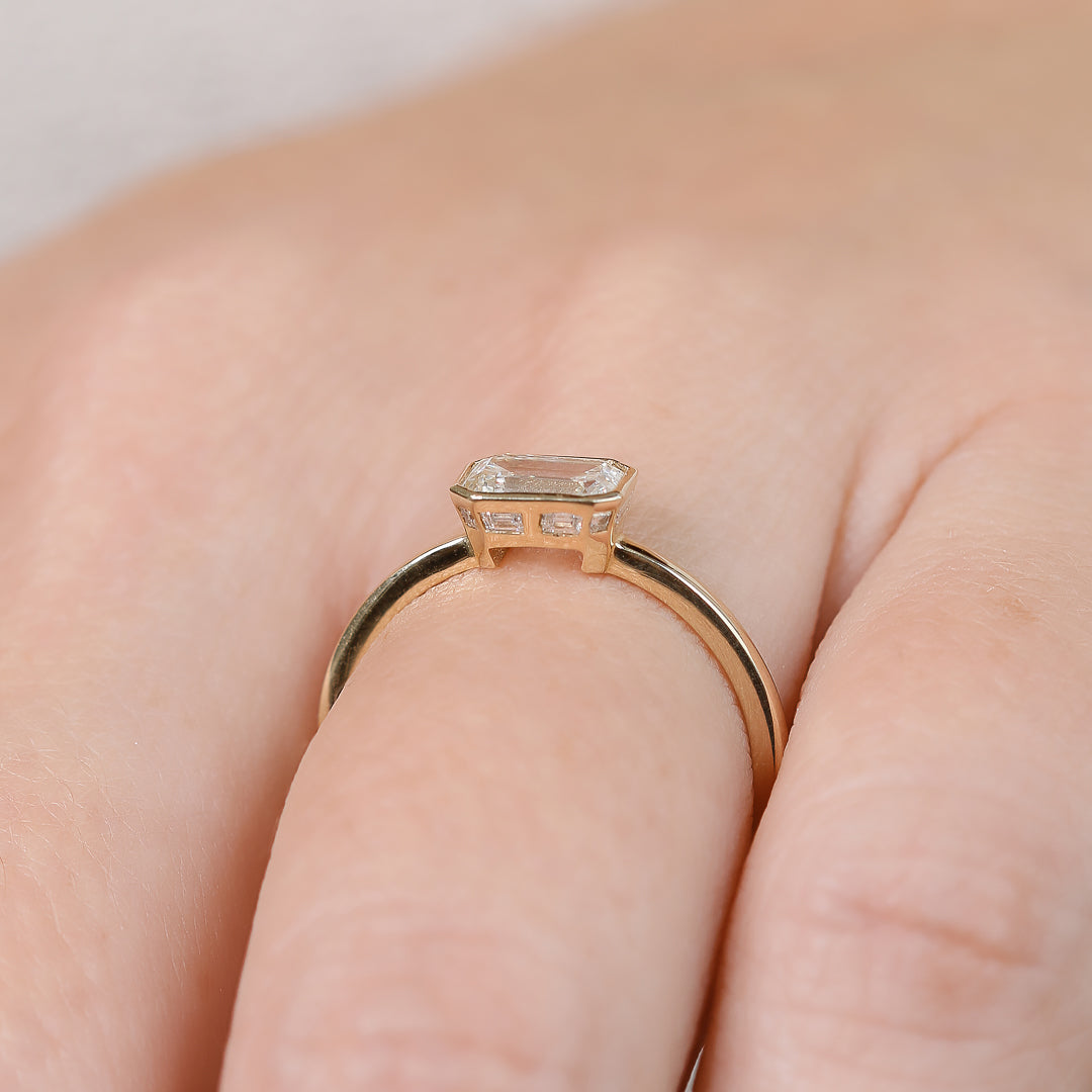 East West Natural Emerald Cut  Diamond Engagement Ring