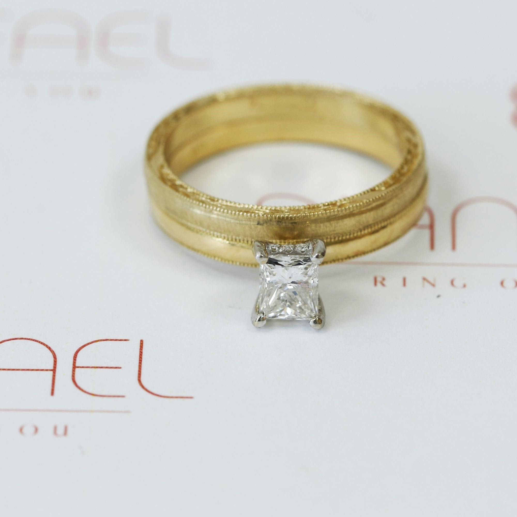 Art-Deco Natural Princess Cut Diamond Engagement Set