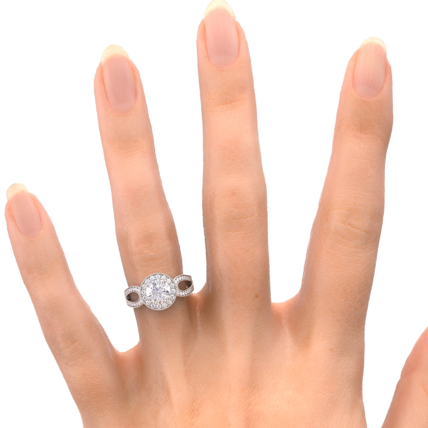 Split Shank Natural Round Cut Diamond Engagement Ring