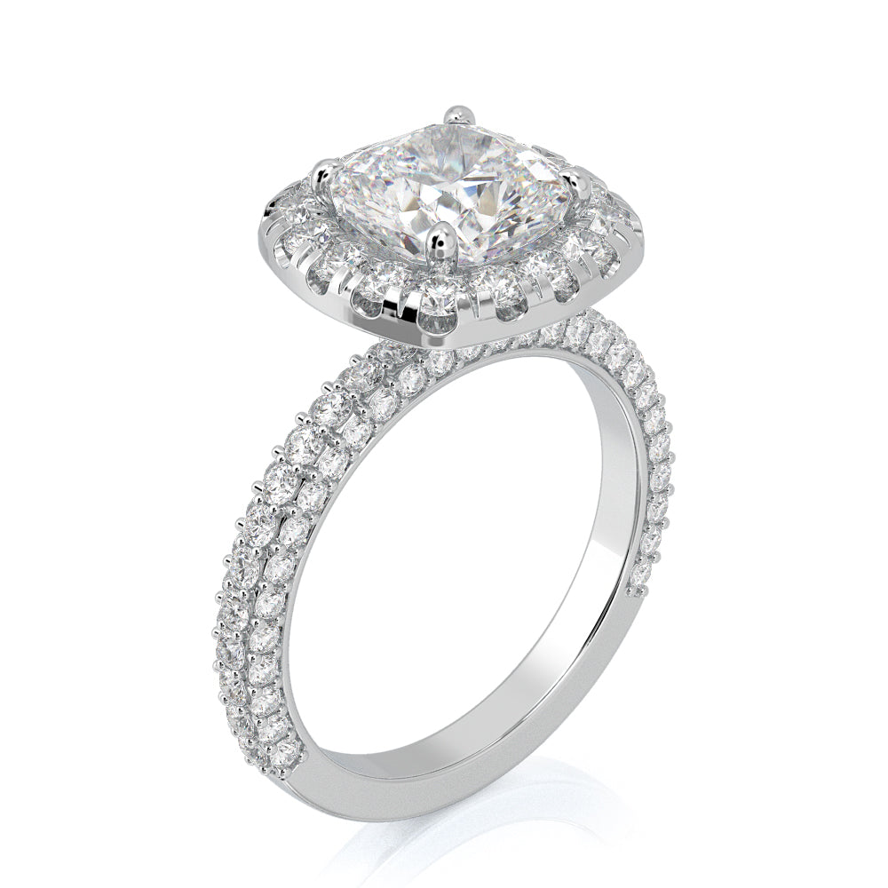 3-Sided Halo Natural Cushion Cut Diamond Engagement Ring