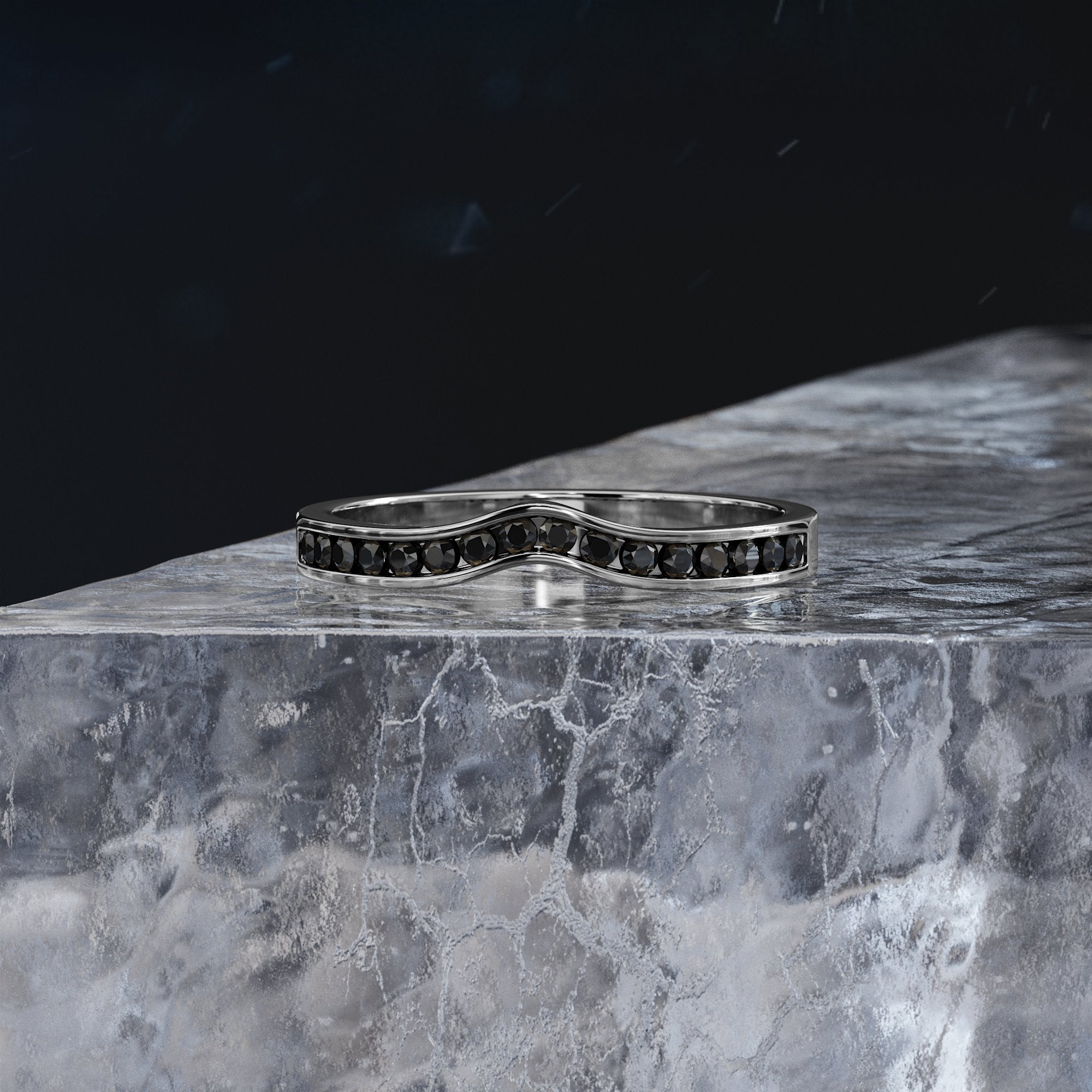 Bubble - Unique Wedding Ring with Round Cut Natural Black Diamonds