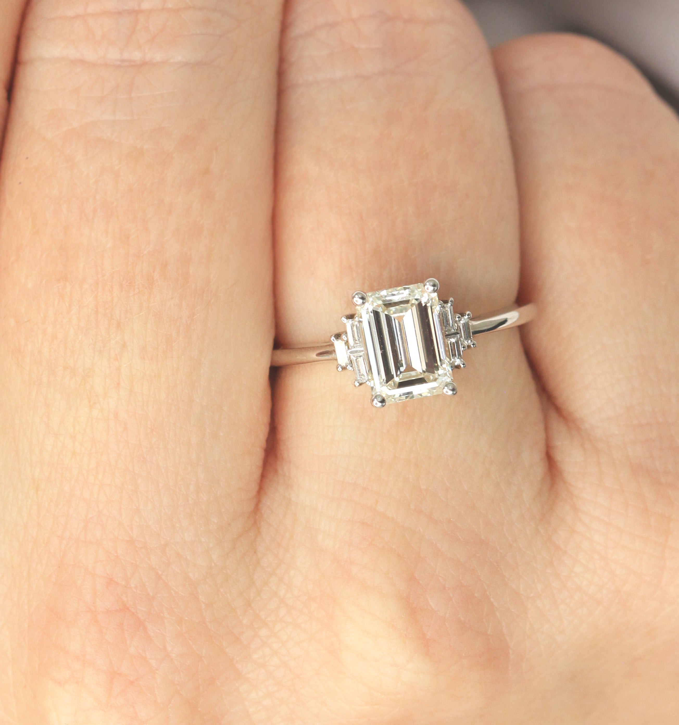 4 Prongs Natural Emerald  Diamond Engagement Ring