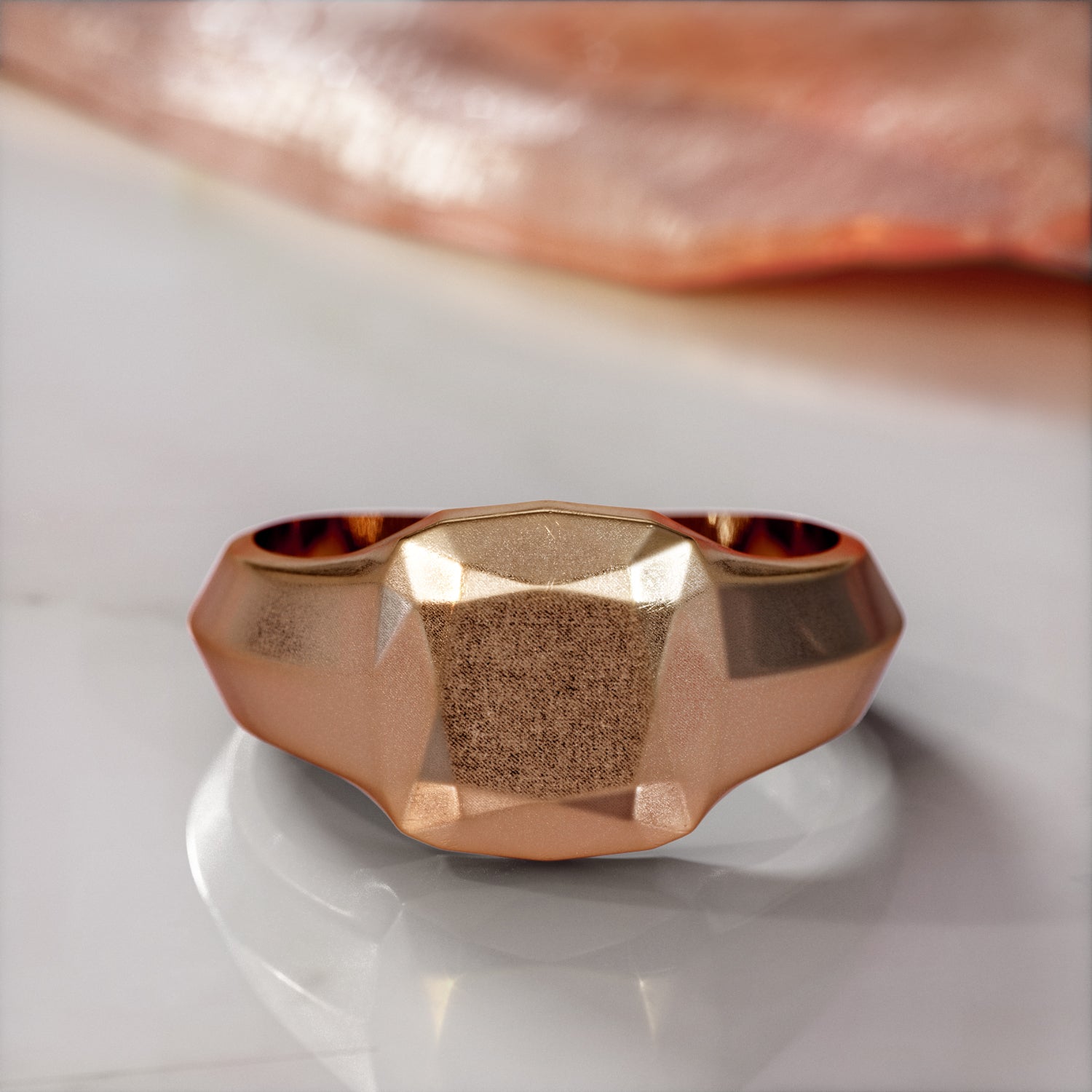 14K Diamond Shaped Signet Ring For Men