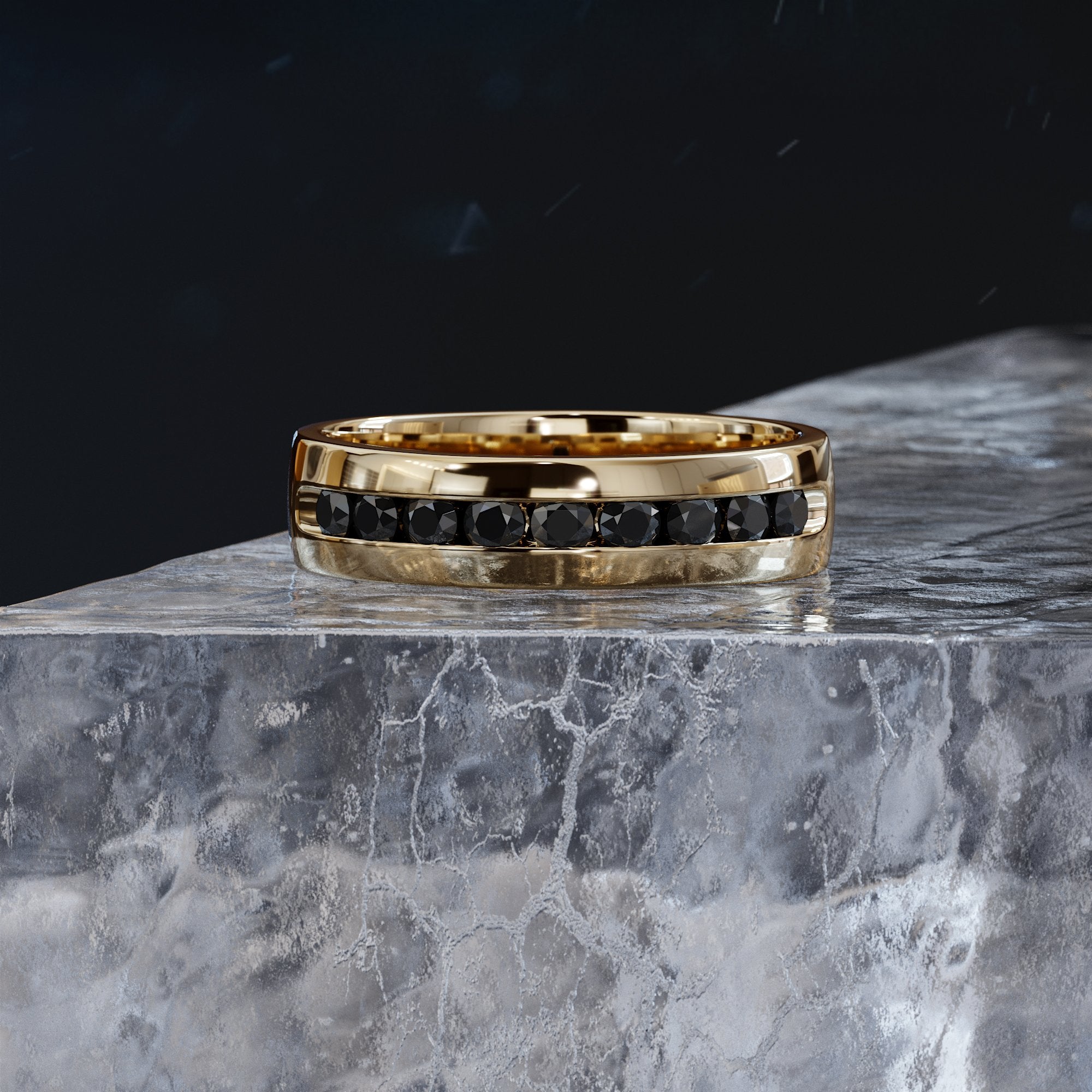 Channel  Natural Black Diamond Ring