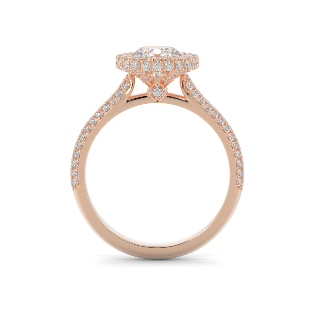 Three-row Natural Round Cut Diamond Engagement Ring