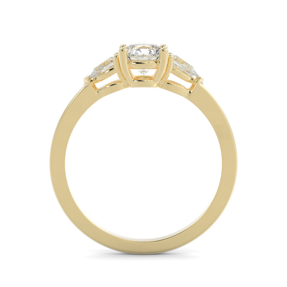 Three Stone Pear & Round Natural Diamond Engagement Ring