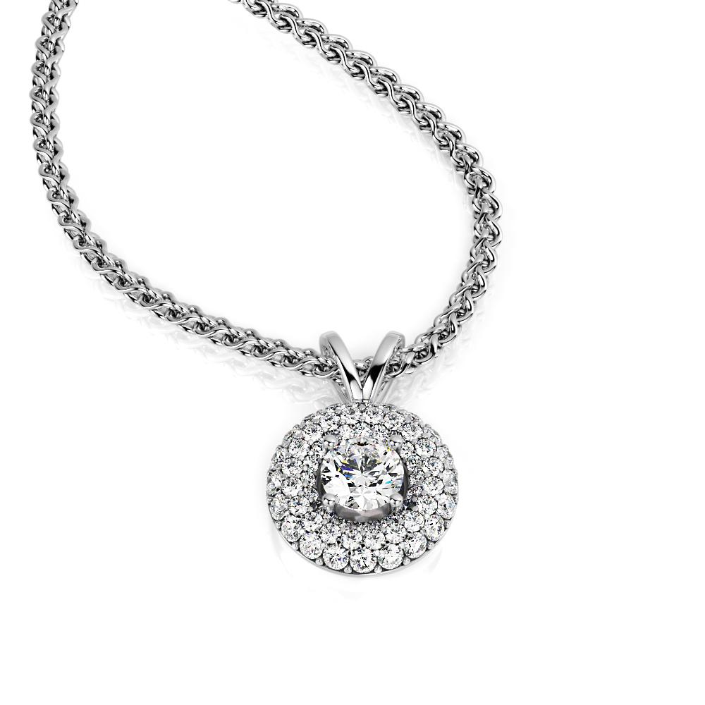 Natural Diamond 2-Row Halo Pendant with a White Necklace
