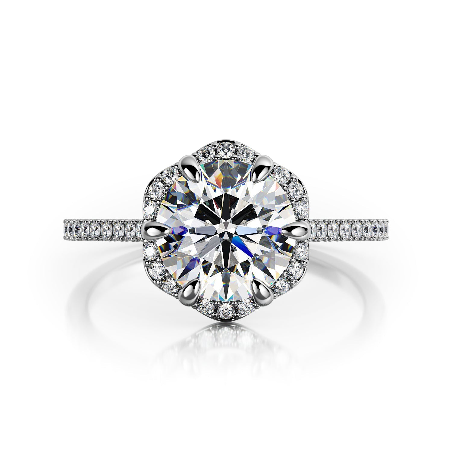 Decorative Halo Natural Round Cut Diamond Engagement Ring