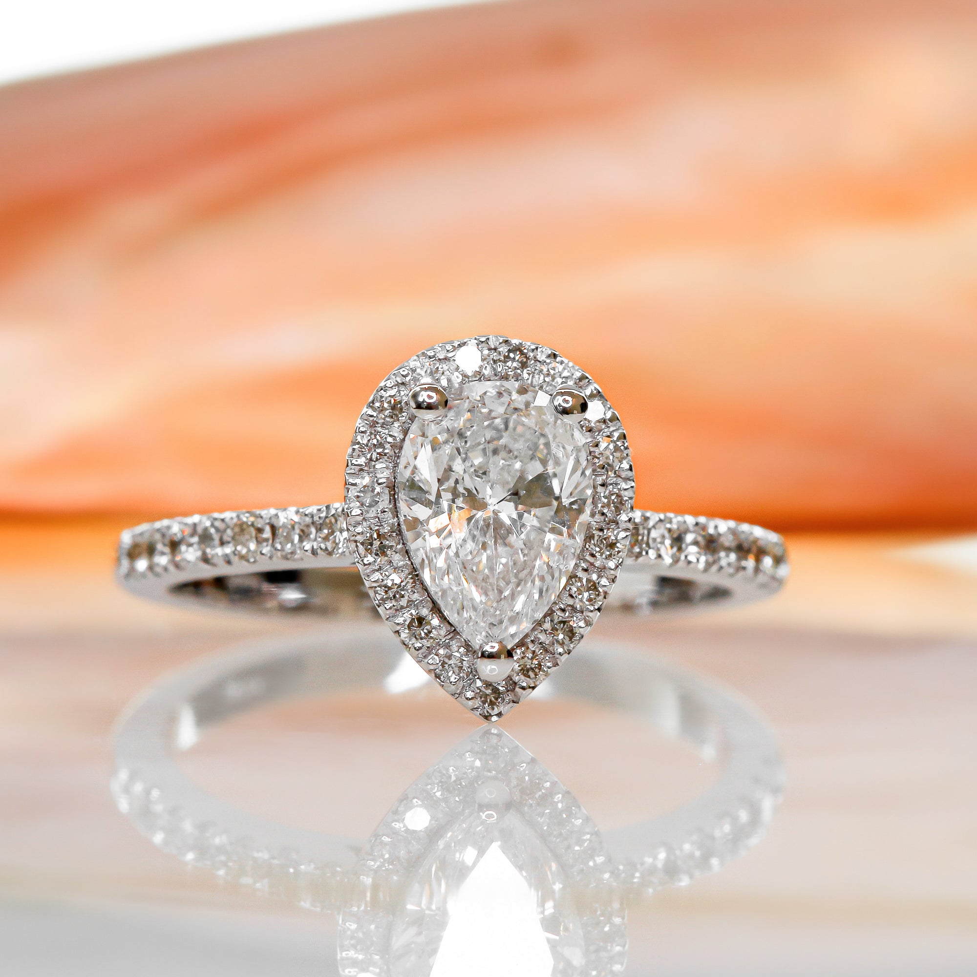 Accent Diamonds Natural Pear  Diamond Engagement Ring
