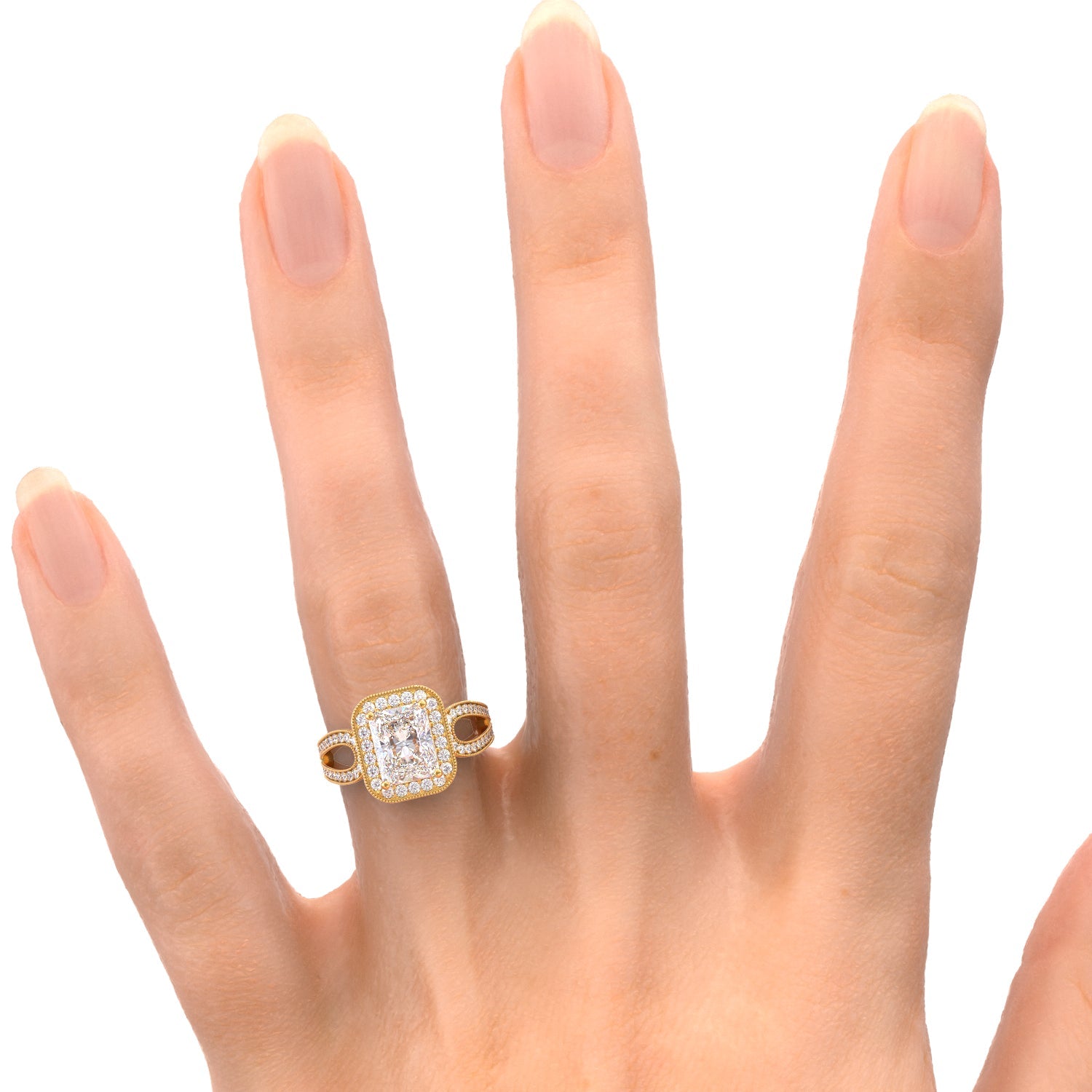 Split Shank Natural Radiant Cut Diamond Engagement Ring