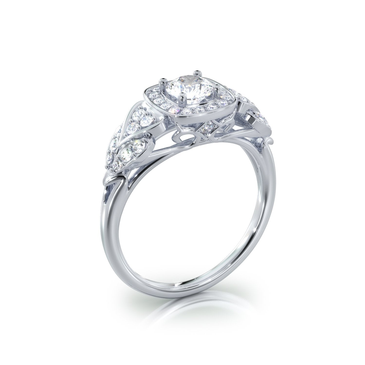 Pav'e Natural Round  Diamond Engagement Ring