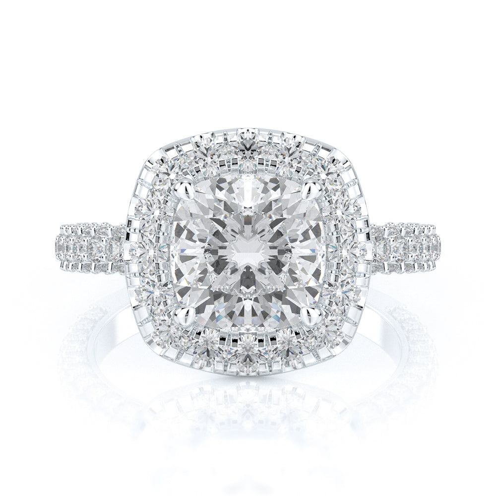 3-Sided Halo Natural Cushion Cut Diamond Engagement Ring