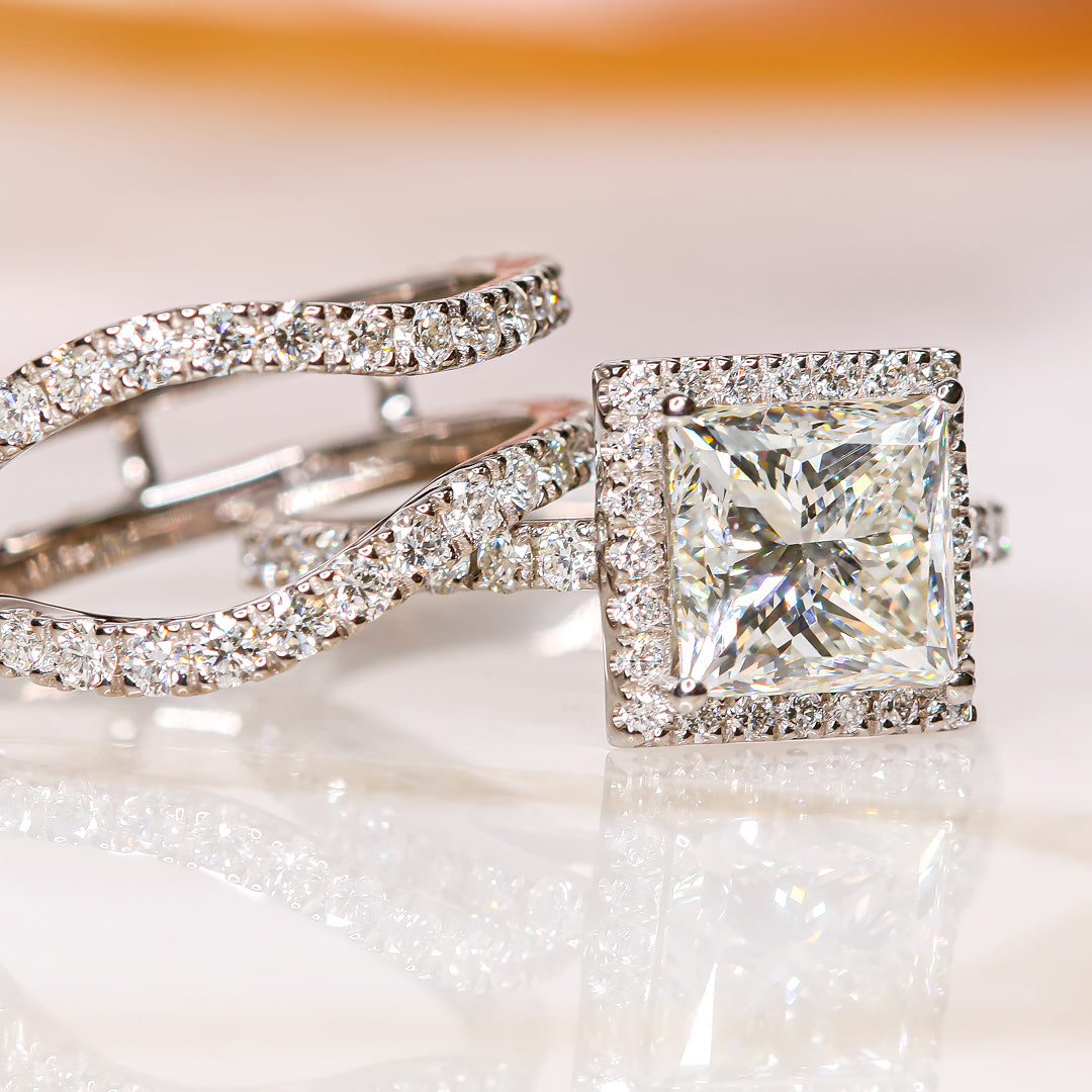 Halo with Accents Natural Princess Cut  Diamond Engagement Set