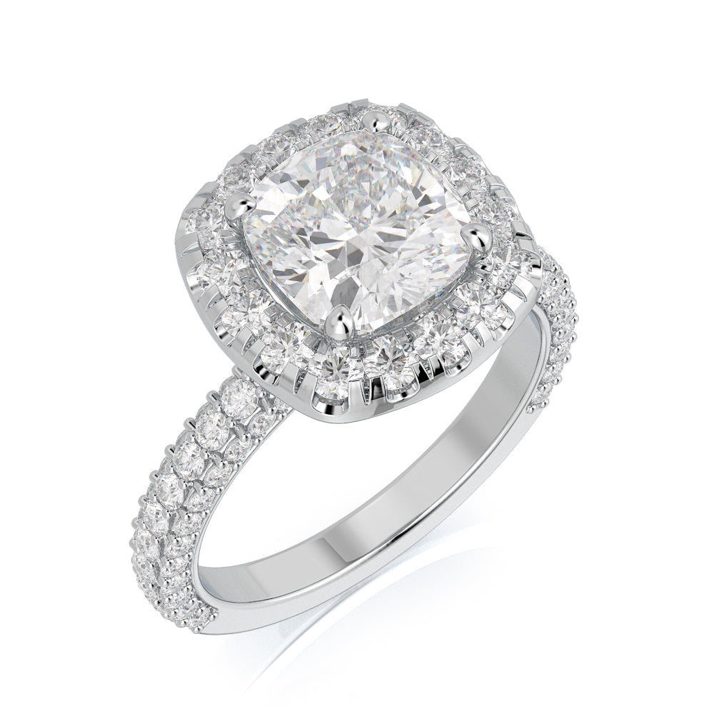 3-Sided Halo Natural Cushion Cut Diamond Engagement Ring