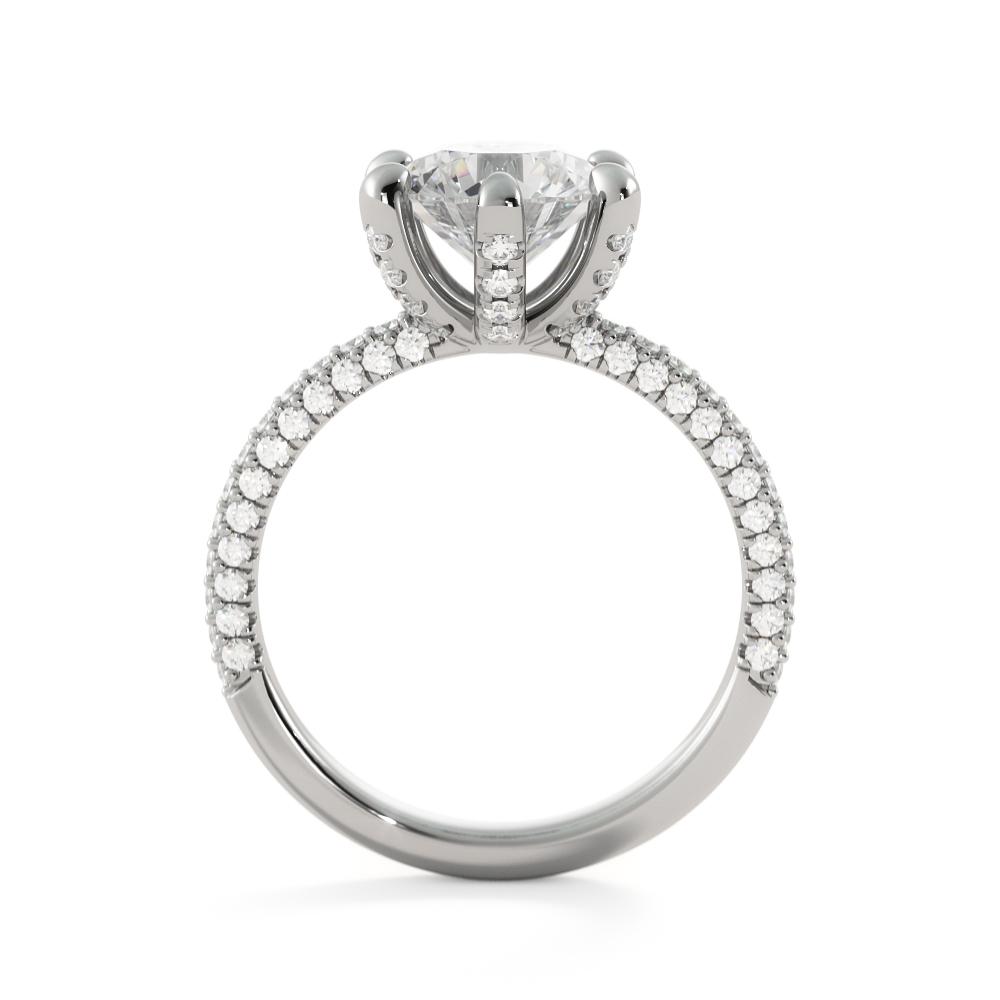 Three Sided Accent Diamonds Natural Round  Diamond Engagement Ring