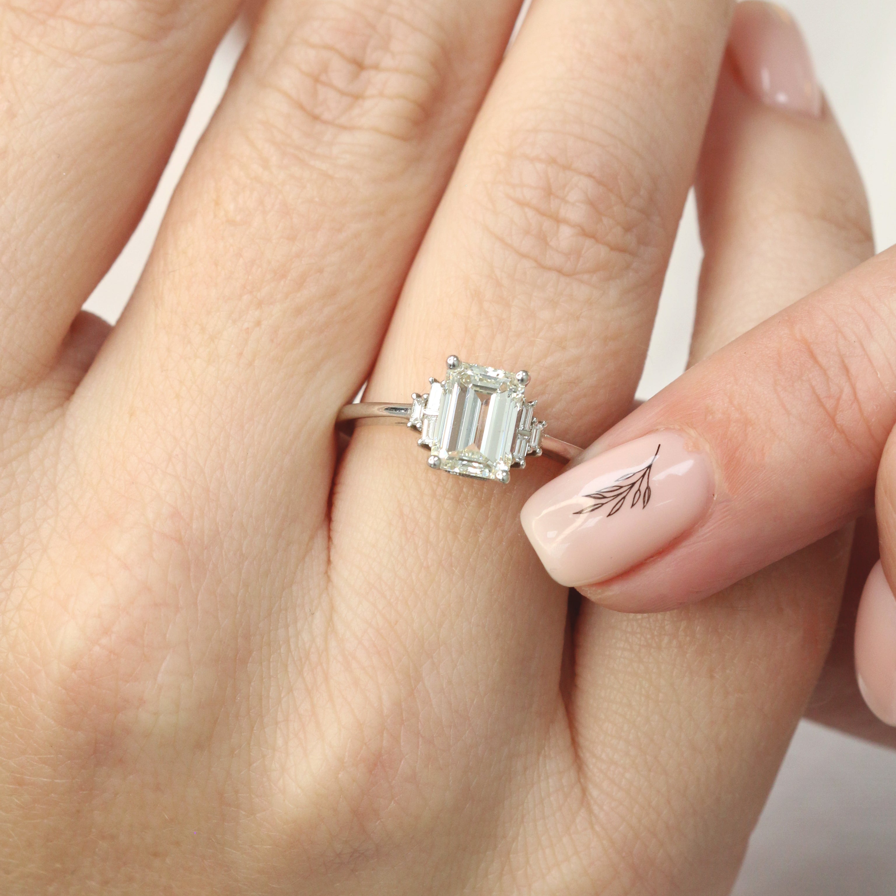 4 Prongs Natural Emerald  Diamond Engagement Ring