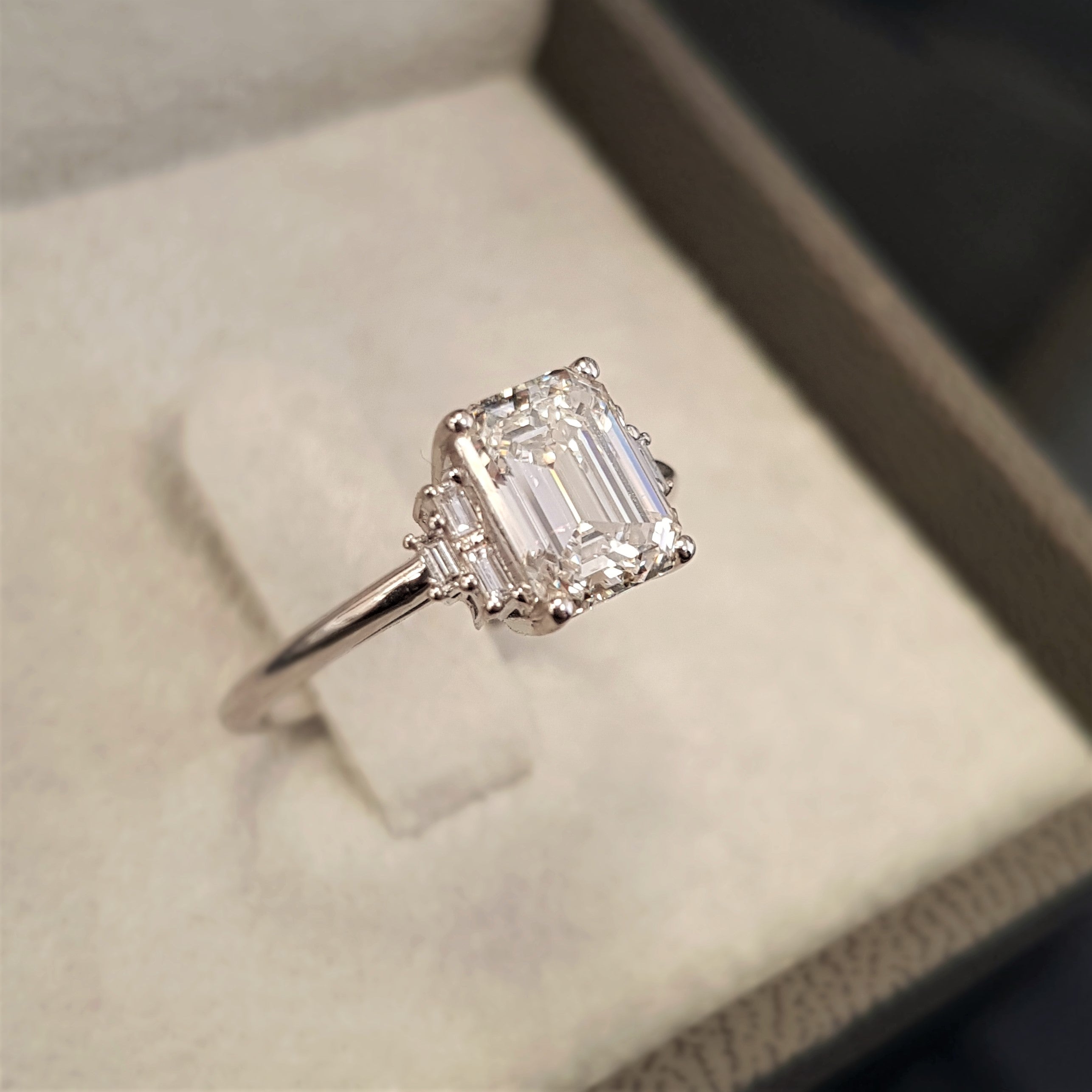 4 Prongs Natural Emerald  Diamond Engagement Ring