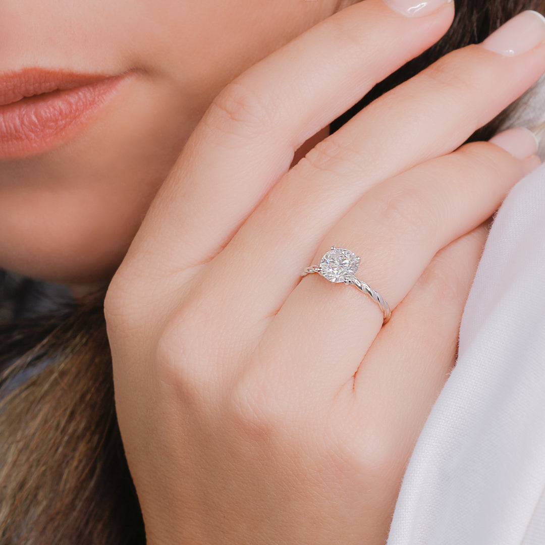 Twisted Shank Natural Round Cut Diamond Engagement Ring