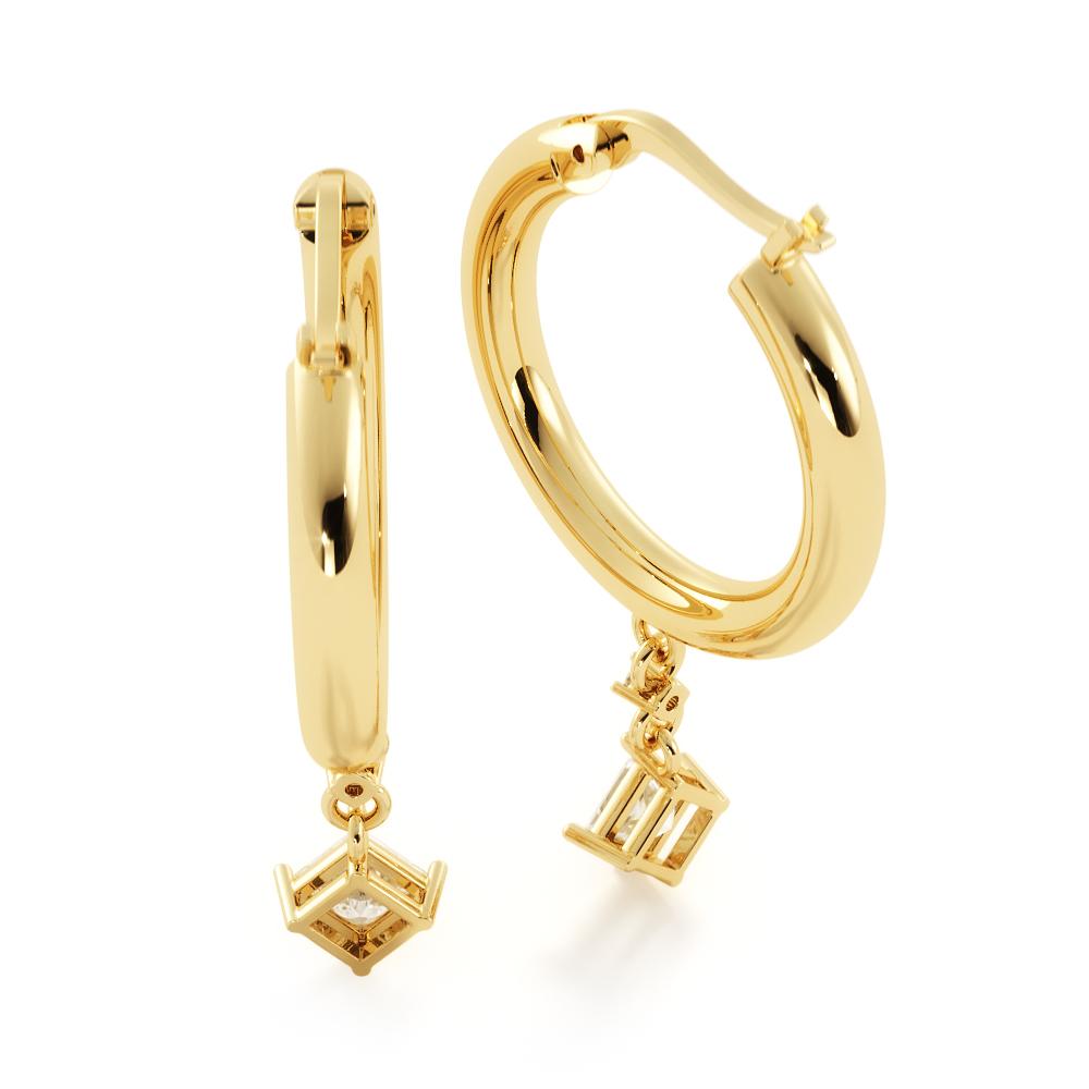 Art-Deco Dangle Square Diamonds Earrings Natural Diamonds in Yellow Gold