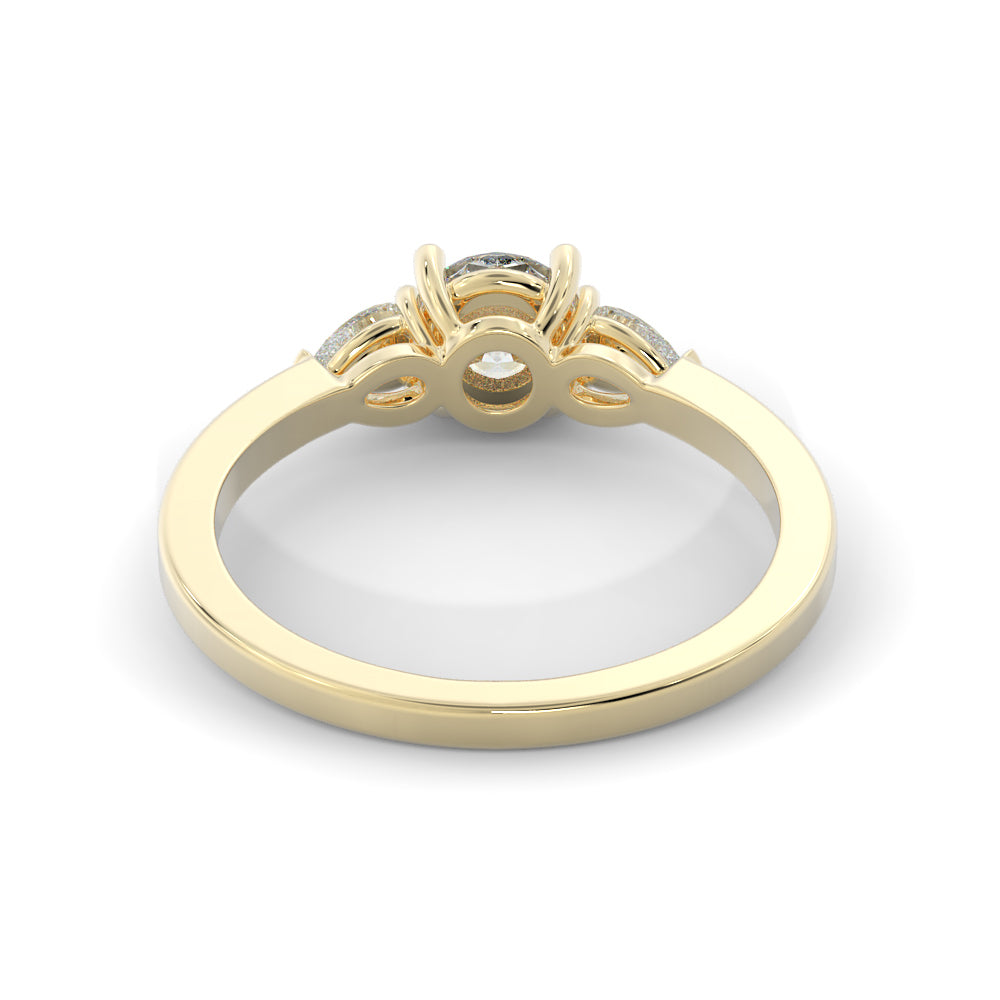 Three Stone Pear & Round Natural Diamond Engagement Ring