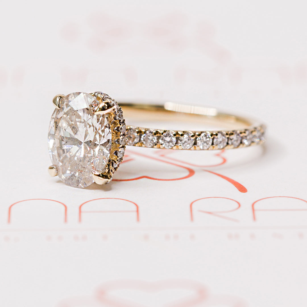 Hidden Halo Natural Oval Cut Diamond Engagement Ring