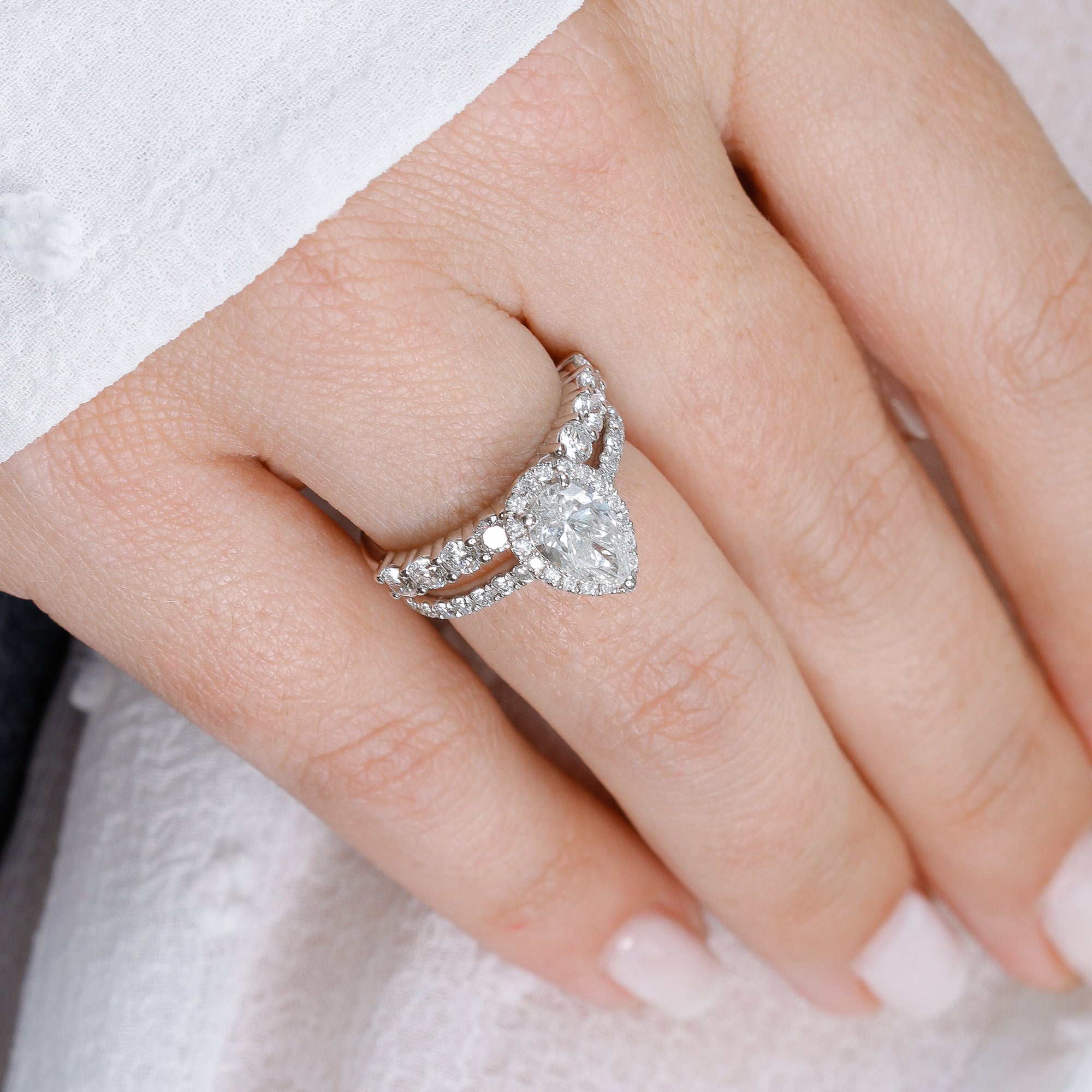 Accent Diamonds Natural Pear  Diamond Engagement Ring
