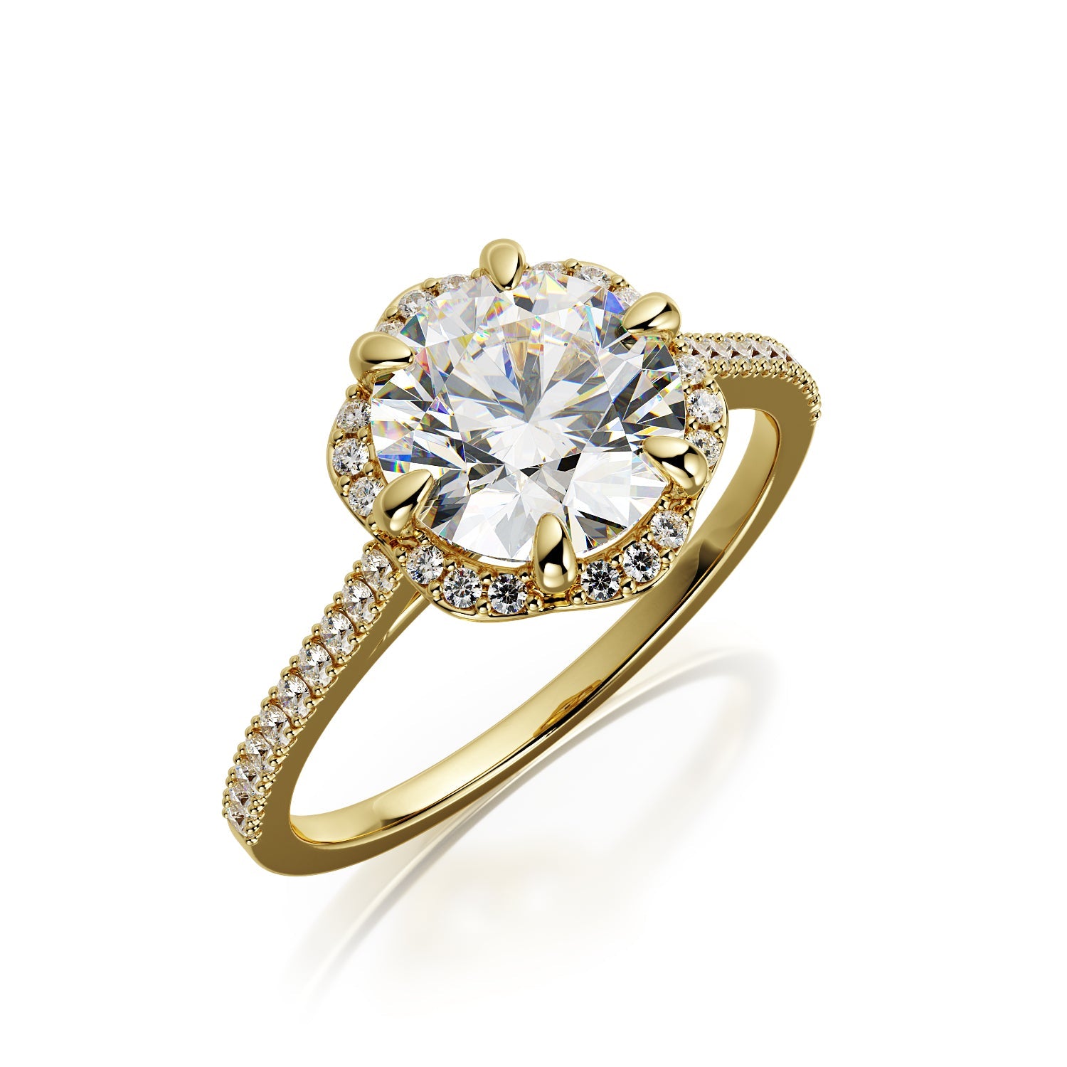 Decorative Halo Natural Round Cut Diamond Engagement Ring
