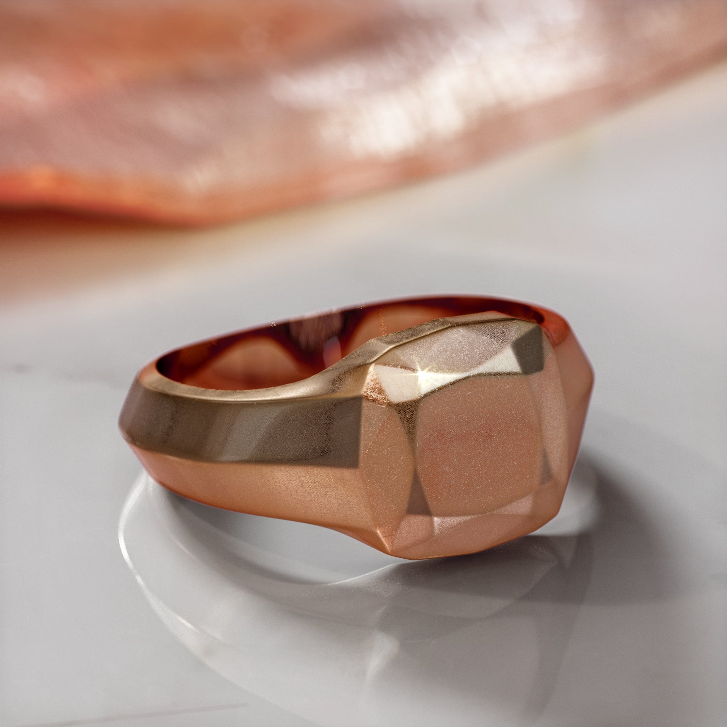 14K Diamond Shaped Signet Ring For Men