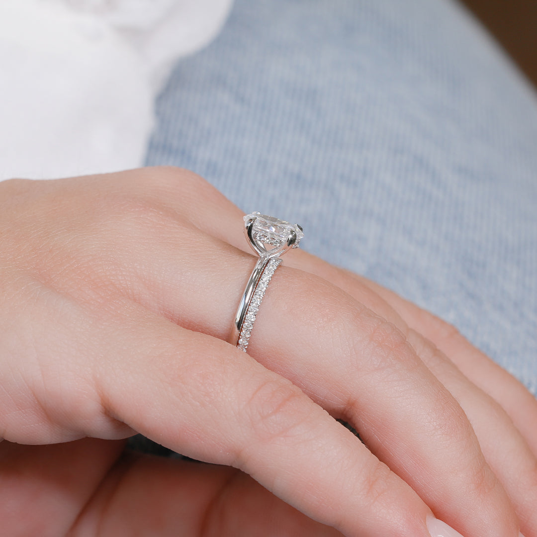 Hidden Halo Natural Oval  Diamond Engagement Ring