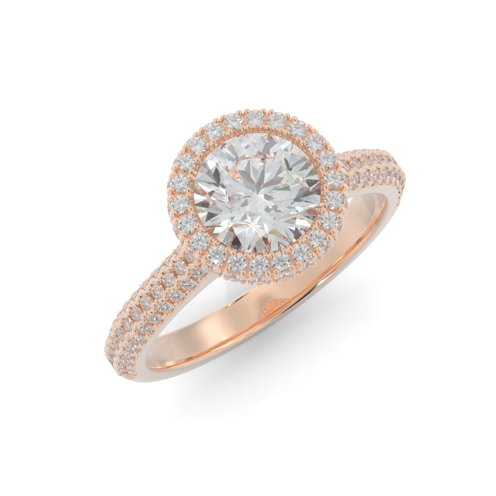 Three-row Natural Round Cut Diamond Engagement Ring
