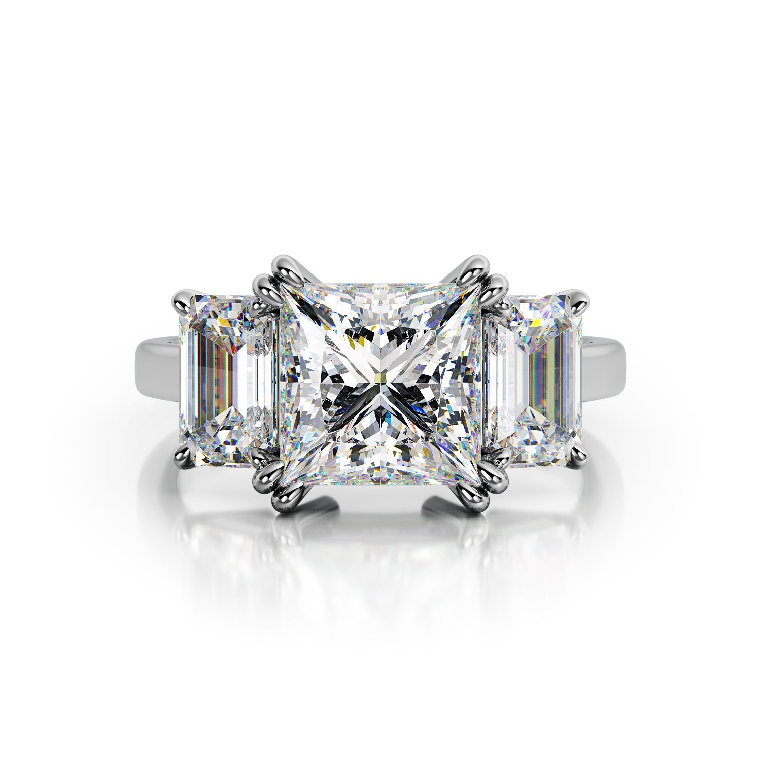 Plain Band Natural Princess Cut Diamond Engagement Ring