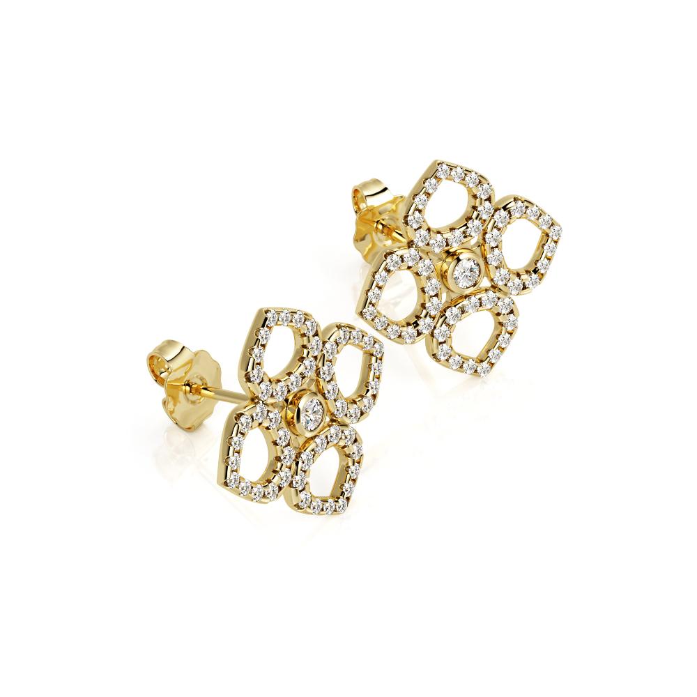 Floral Stud Earrings 1 Natural Diamonds in Yellow Gold