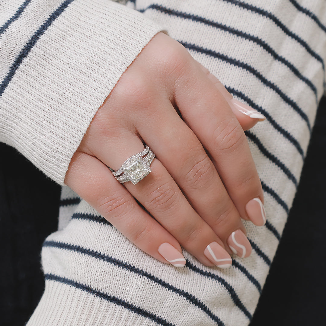 Halo with Accents Natural Princess Cut  Diamond Engagement Set