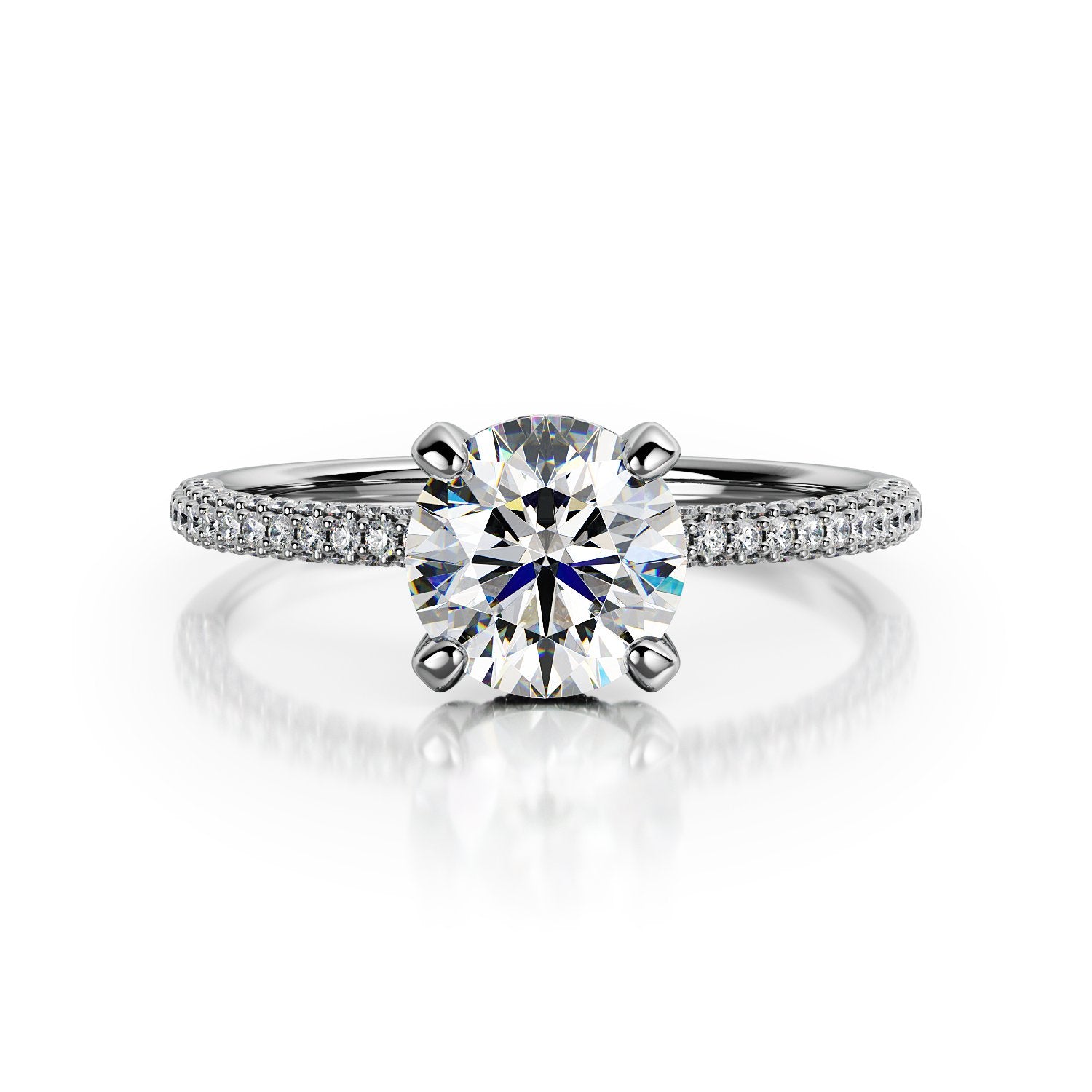 3-Row Band Hidden Halo Natural Round Cut Diamond Engagement Ring