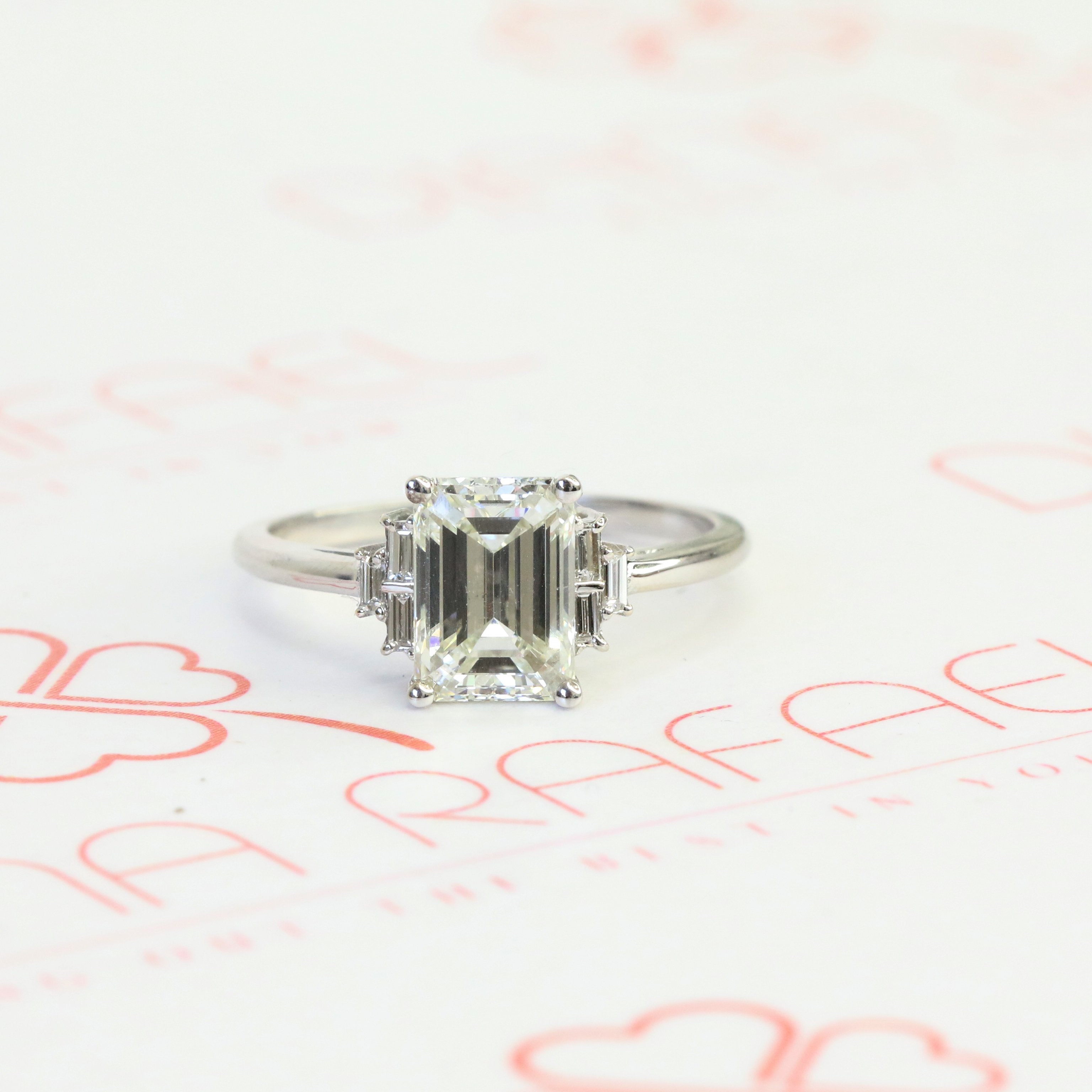 4 Prongs Natural Emerald  Diamond Engagement Ring