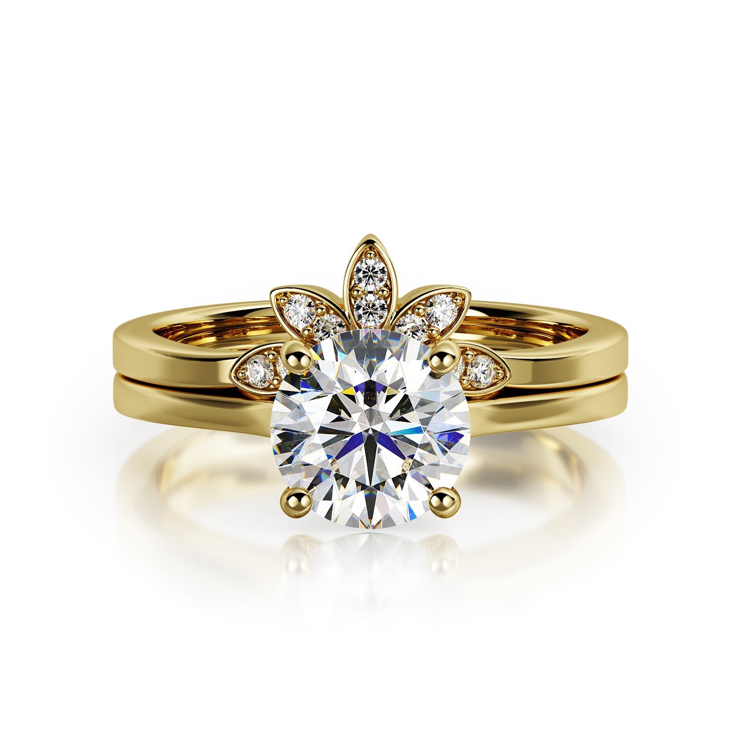 Glare - plain Band Natural Round Cut Diamond Engagement Set