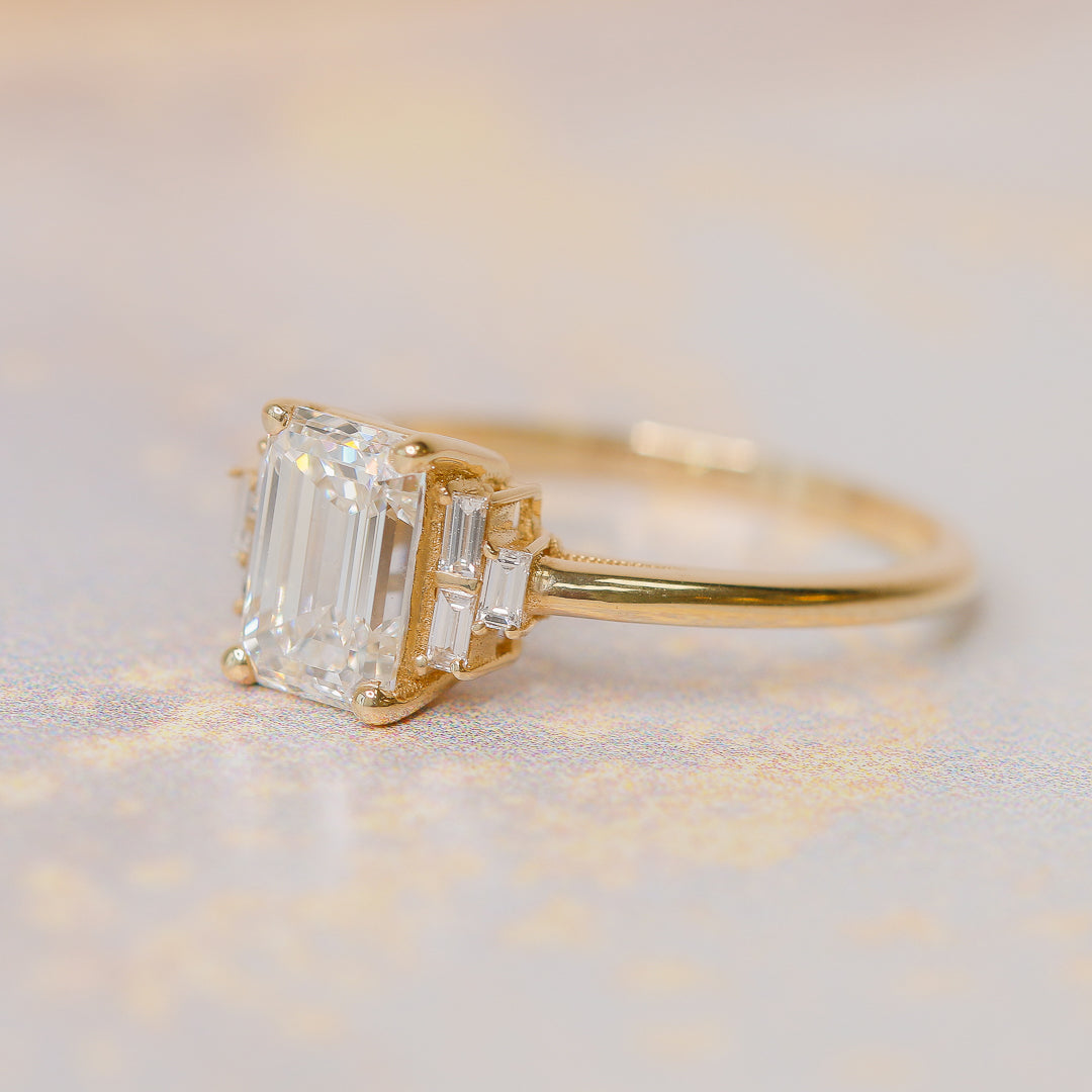 Bright Sky - 1 Carat Natural Emerald & Baguette Cut Diamond Engagement Ring