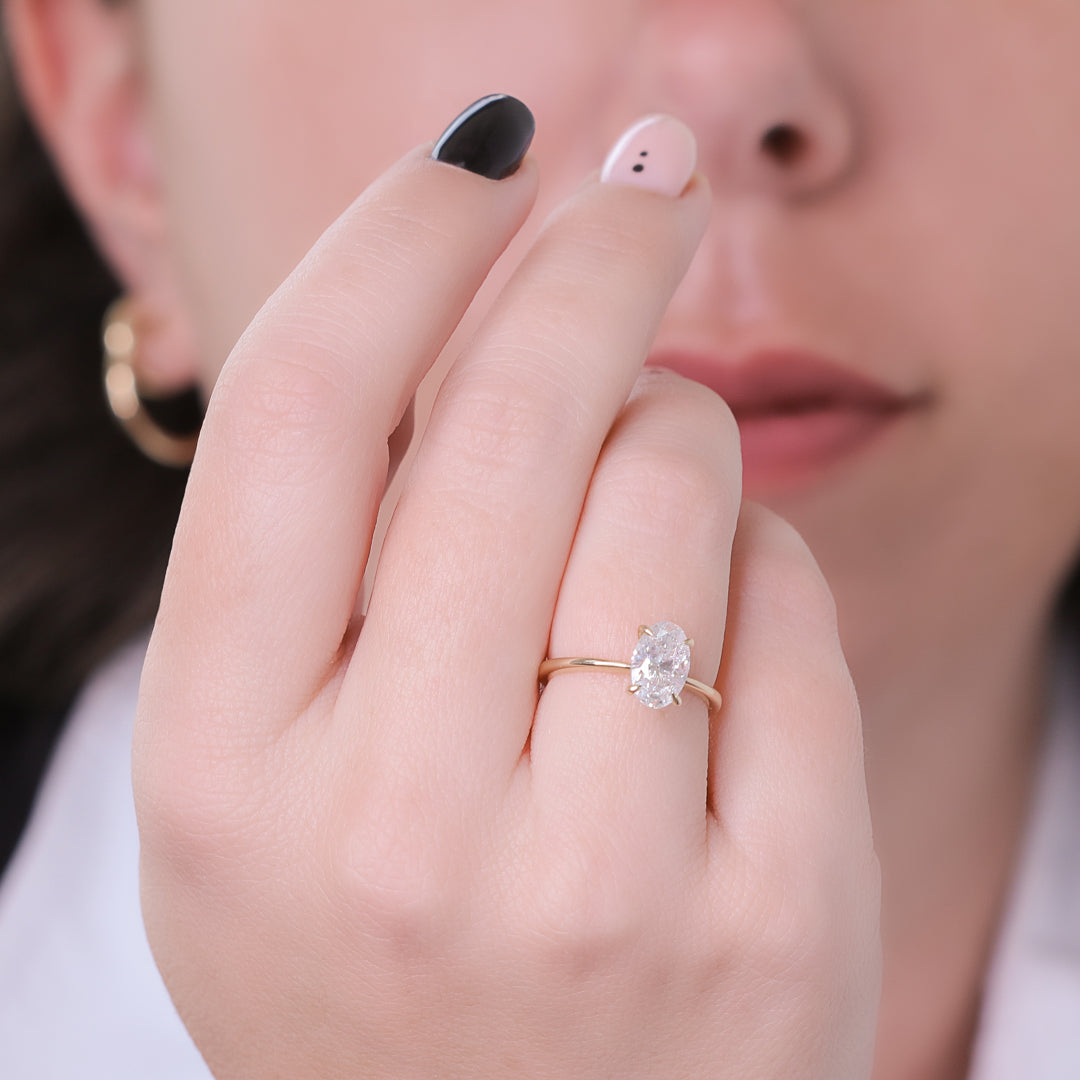 Claw Prongs 1.5- Carat Natural Oval  Diamond Engagement Ring