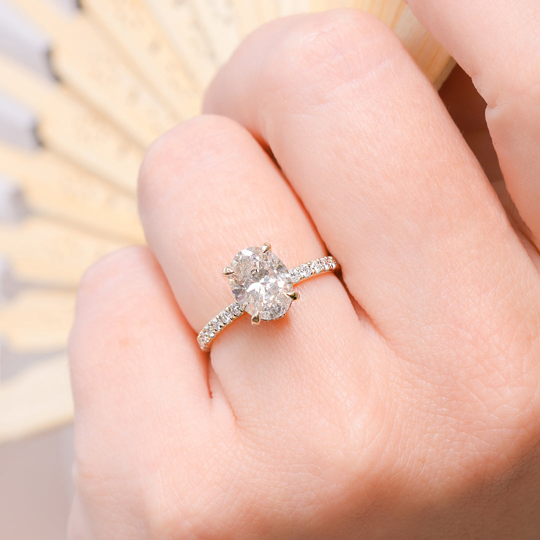 Hidden Halo Natural Oval Cut Diamond Engagement Ring