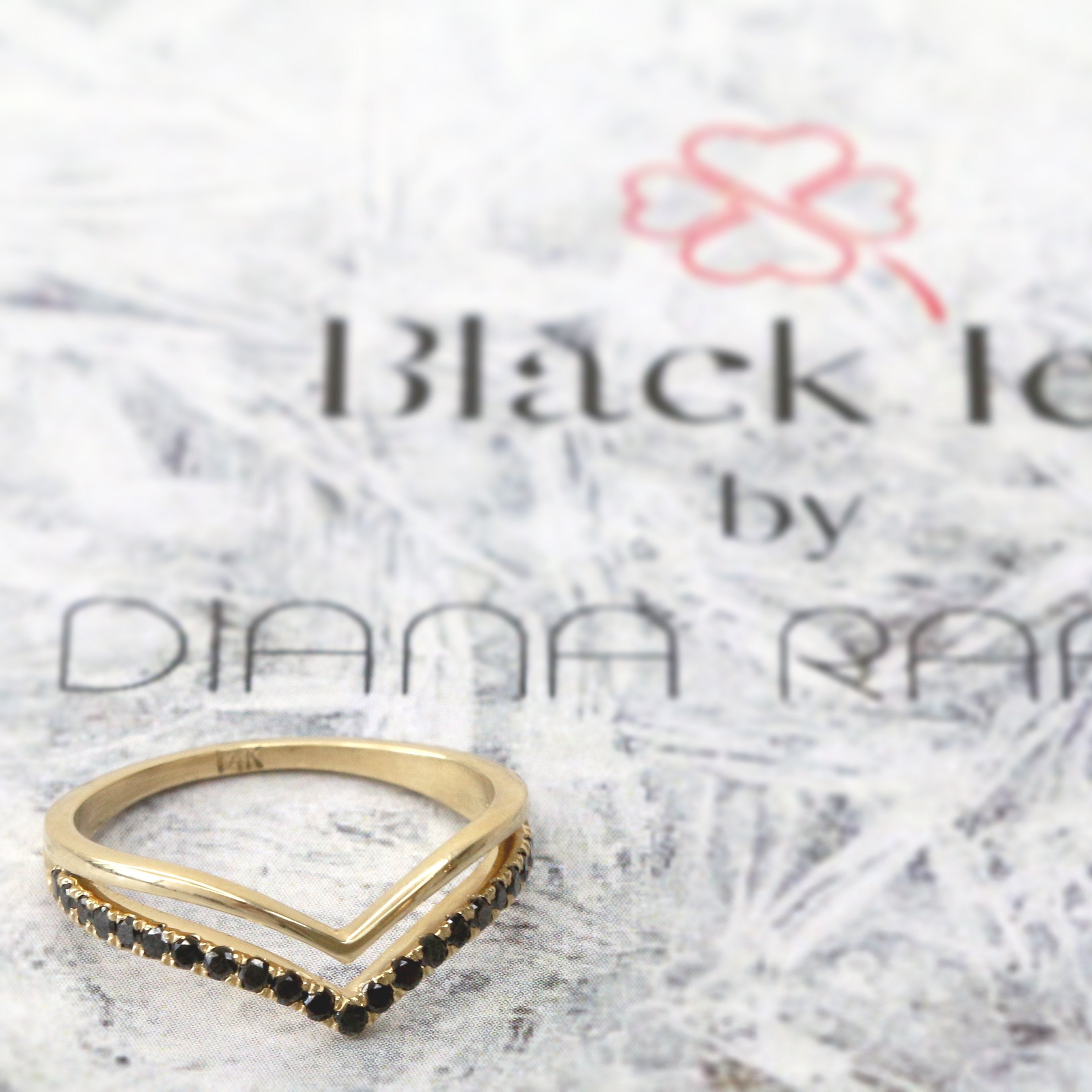 Unique Wedding Ring with  Cut Natural Black Diamonds